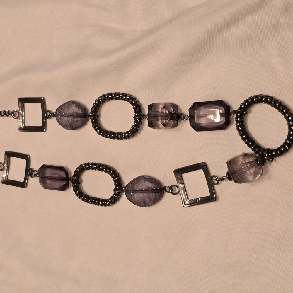 Black Geometric Beaded Necklace with Textured Frames